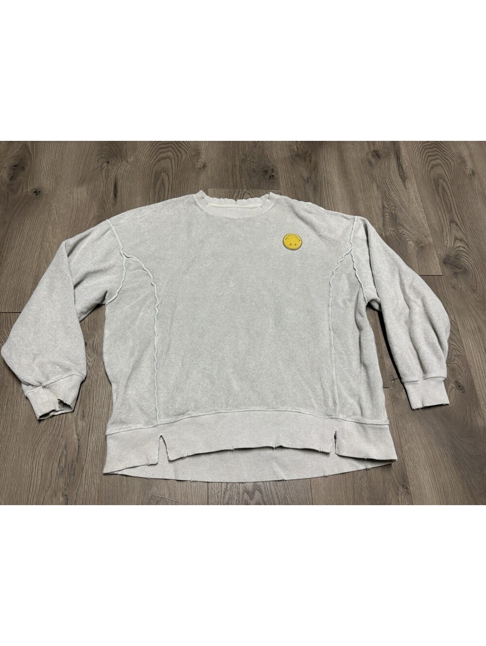 Aerie Womens Size Small Gray The Chill Crew Oversized Sweatshirt Smiley
